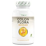 Colon Flora - 180 cápsulas naturales para el colon con cáscara de psilio, bacterias lácticas (acidófilas), glucomanano, vitamina C, calcio, inulina - Vegano