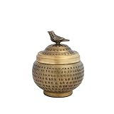 Creative Co-Op Tapa de esfera de aluminio martillado y pájaro, recipiente con acabado de latón antiguo